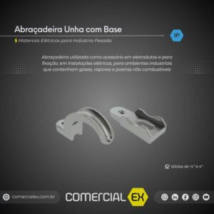 abraçadeira unha com base, contendo informações técnicas do produto, ideal para indústria pesada