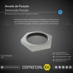arruela de fixação sextavada pesada, contendo informações técnicas do produto, ideal para indústria pesada