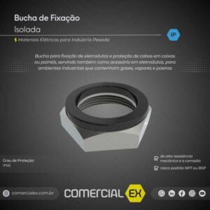 bucha de fixação isolada, contendo informações técnicas do produto, ideal para indústria pesada