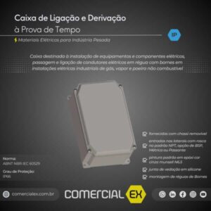 caixa à prova de tempo tgvp, contendo informações técnicas do produto, ideal para indústria pesada