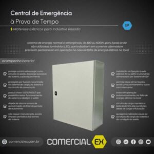 central de emergência, contendo informações técnicas do sistema de energia normal-e-emergência para locais onde que precisam permanecer em operação no caso de falta de energia elétrica no local