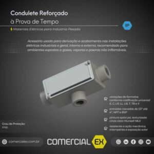 condulete à prova de tempo tgvp, contendo informações técnicas do produto, ideal para áreas classificadas com atmosferas explosivas