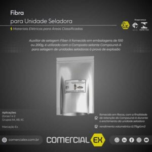 fibra para unidade seladora à prova de explosão, contendo informações técnicas do produto, ideal para áreas classificadas com atmosferas explosivas