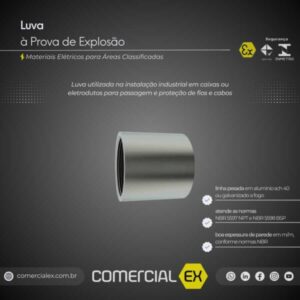 luva pesada à prova de explosão, contendo informações técnicas do produto, ideal para áreas classificadas com atmosferas explosivas