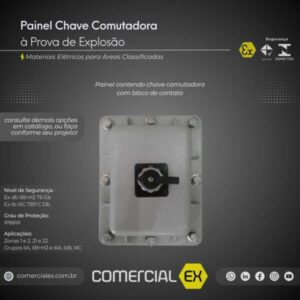 painel à prova de explosão, contendo informações técnicas do produto, ideal para áreas classificadas com atmosferas explosivas
