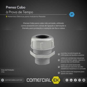 prensa cabo a prova de tempo tvgp, contendo informações técnicas do produto, ideal para indústria pesada