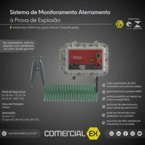sistema de aterramento à prova de explosão, contendo informações técnicas do produto, ideal para áreas classificadas com atmosferas explosivas