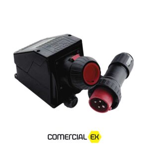 tomada e plugue à prova de explosão, nas cores preta e vermelha, ideal para áreas classificadas com atmosferas explosivas