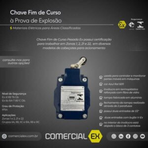 chave fim de curso à prova de explosão, contendo informações técnicas do produto, ideal para áreas classificadas com atmosferas explosivas